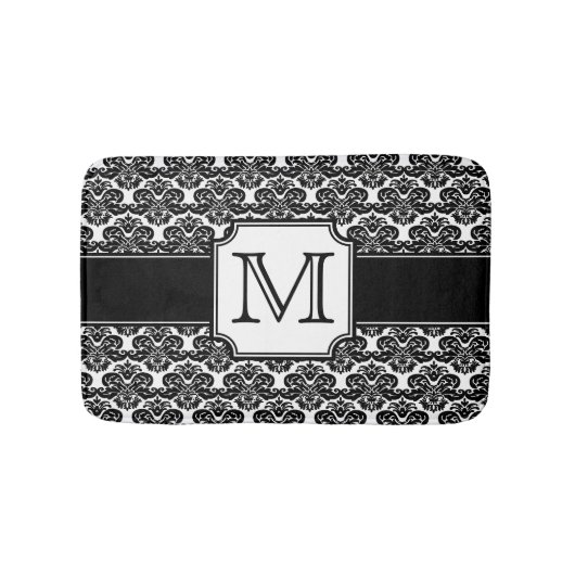 Trendy Mit Monogramm Damask Badematte (Vorderseite)