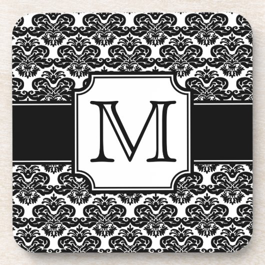 Trendy Mit Monogramm Damask Untersetzer (Vorderseite)