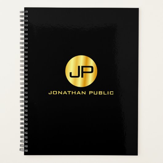Trendy Mit Monogramm Elegante Black Gold Template Planer (Vorderseite)