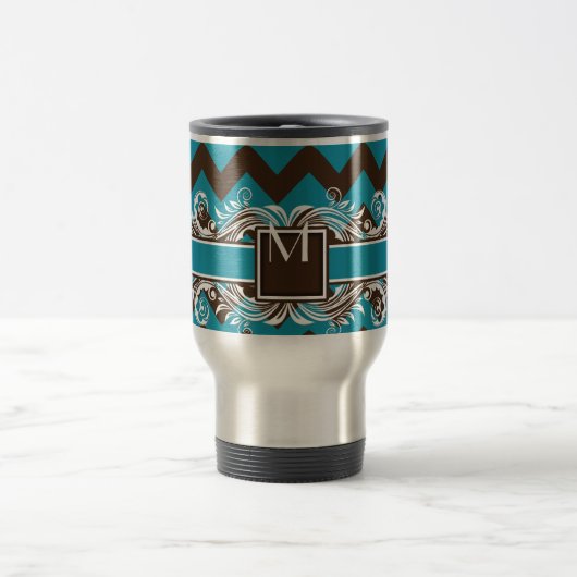 Trendy Mit Monogramm Geometric Zickzack Pattern Reisebecher (Mittel)