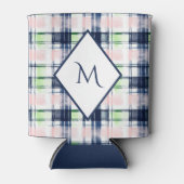 Trendy Mit Monogramm Navy Blue Pink Preppy Kariert Dosenkühler (Vorderseite)