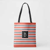 Trendy Mit Monogramm Orange Red Black & White Stri Tasche (Vorderseite)