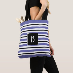 Trendy Mit Monogramm Periwinkle Blue Black Stripe Tasche
