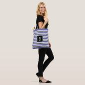 Trendy Mit Monogramm Periwinkle Blue Black Stripe Tasche (Am Model)
