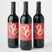 Trendy Mit Monogramm Red Hearts Weinetikett (Flaschen)