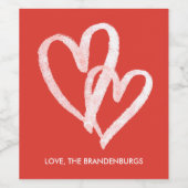 Trendy Mit Monogramm Red Hearts Weinetikett (Einzelnes Label)