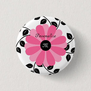 Trendy mit Monogramm rosa und schwarze Blume mit Button