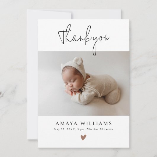 Trendy Mocha Hearts 2 Foto Moderne Babydusche Dankeskarte (Vorderseite)