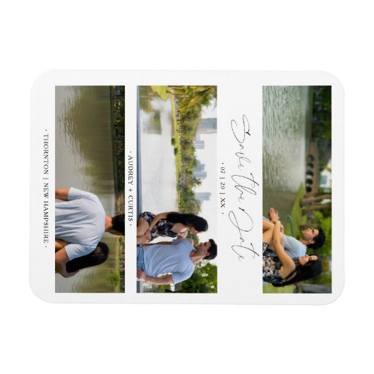 Trendy Modern 3 Wedding Engagement Fotos Collage Magnet (Horizontal)