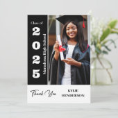 Trendy Modern Abschluss Foto Dankeskarte (Stehend Vorderseite)