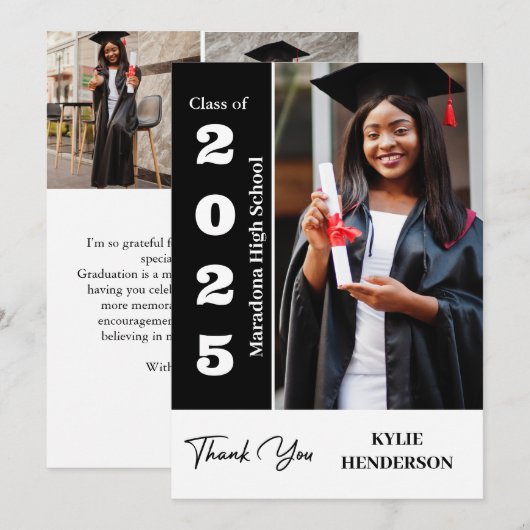 Trendy Modern Abschluss Foto Dankeskarte (Vorne/Hinten)