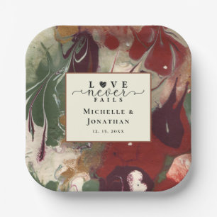 Trendy Modern Abstrakt Red Green Wedding Pappteller