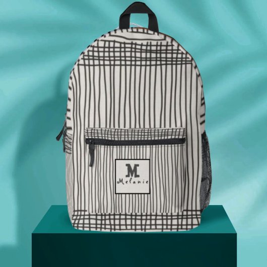 Trendy modern art lines Abstract minimal Monogram Bedruckter Rucksack