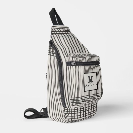 Trendy modern art lines Abstract minimal Monogram  Crossbody Bag (Linke Seite)