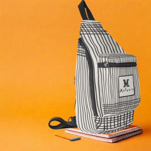 Trendy modern art lines Abstract minimal Monogram Crossbody Bag