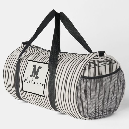 Trendy modern art lines Abstract minimal Monogram Duffle Bag (Rechte Ecke)