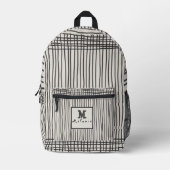 Trendy modern art lines black and white Monogram Bedruckter Rucksack (Vorderseite)
