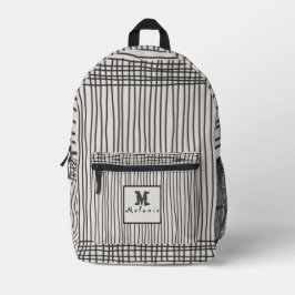Trendy modern art lines black and white Monogram  Bedruckter Rucksack
