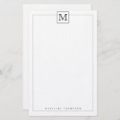 Trendy Modern Basic Initial Monogram Square Grenze Briefpapier (Vorne/Hinten)