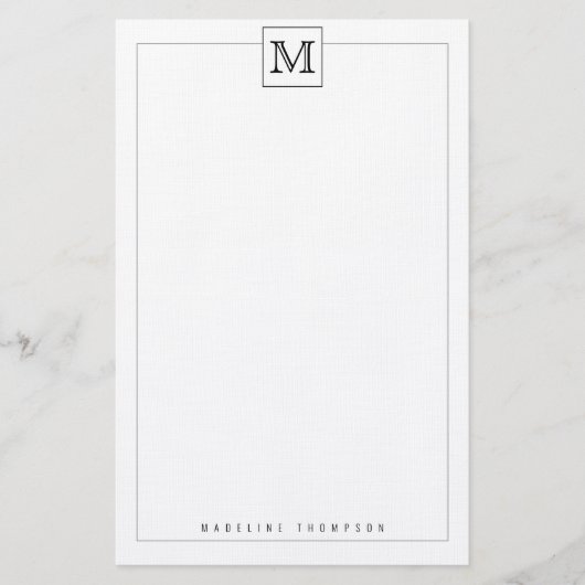 Trendy Modern Basic Initial Monogram Square Grenze Briefpapier (Vorderseite)