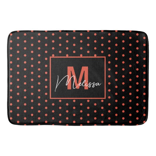 Trendy & Modern Black Lmon Dotted Monogram Badematte (Vorderseite)