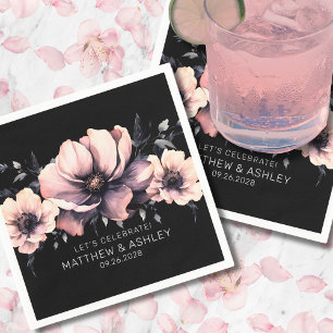 Trendy Modern Black Pink Floral Wedding Serviette