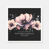 Trendy Modern Black Pink Floral Wedding Serviette (Vorderseite)