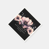 Trendy Modern Black Pink Floral Wedding Serviette (Ecke)