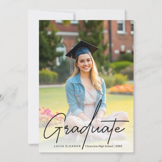 Trendy Modern Black Script Zwei-Foto-Abschluss Ankündigung (Vorderseite)