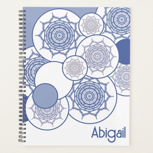 Trendy Modern Blue, White Mandala Pattern Boho Zen Planer (Vorderseite)