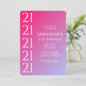 Trendy Modern Bold Pink Gradient 21st Birthday Einladung (Stehend Vorderseite)