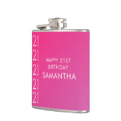 Trendy Modern Bold Pink Gradient 21st Birthday Flachmann (Links)