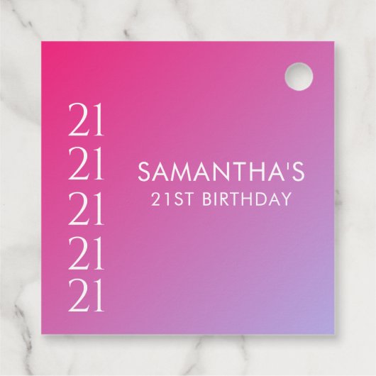 Trendy Modern Bold Pink Gradient 21st Birthday Geschenkanhänger (Rückseite)