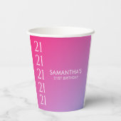 Trendy Modern Bold Pink Gradient 21st Birthday Pappbecher (Rückseite)