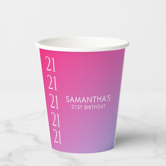 Trendy Modern Bold Pink Gradient 21st Birthday Pappbecher (Vorderseite)