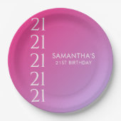 Trendy Modern Bold Pink Gradient 21st Birthday Pappteller (Vorderseite)