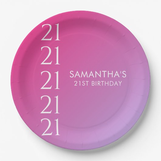 Trendy Modern Bold Pink Gradient 21st Birthday Pappteller (Vorderseite)