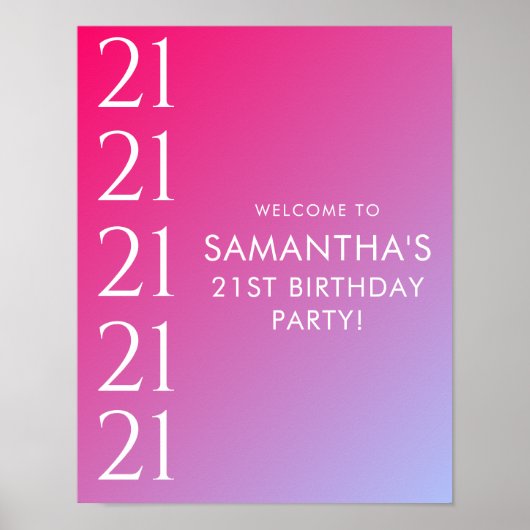Trendy Modern Bold Pink Gradient 21st Birthday Poster (Vorne)