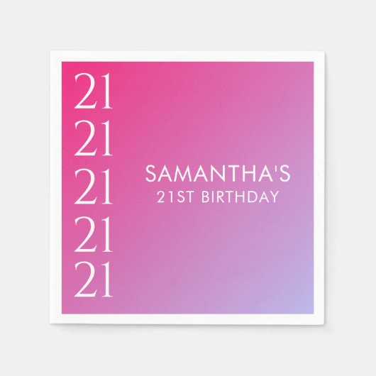 Trendy Modern Bold Pink Gradient 21st Birthday Serviette (Vorderseite)