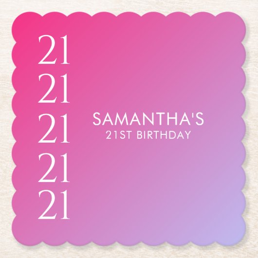 Trendy Modern Bold Pink Gradient 21st Birthday Untersetzer (Vorderseite)
