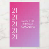 Trendy Modern Bold Pink Gradient 21st Birthday Weinetikett (Einzelnes Label)