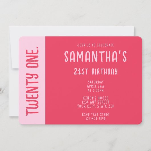 Trendy Modern Bold Pink & Red 21st Birthday Einladung (Vorderseite)