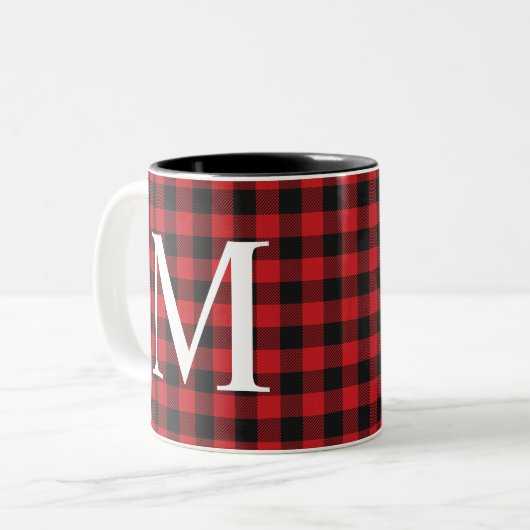 Trendy Modern Buffalo Karierte Mit Monogramm Tasse (Vorderseite Links)