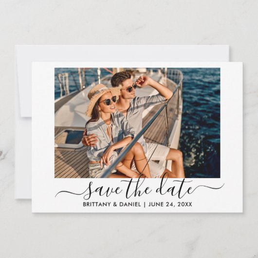Trendy Modern Calligraphy Script Foto Save The Date (Vorderseite)