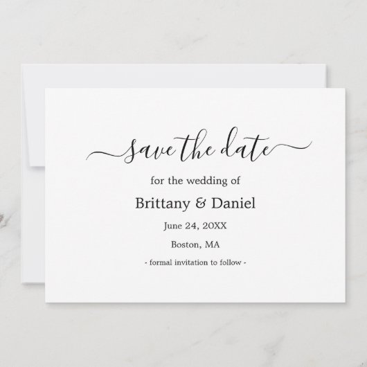 Trendy Modern Calligraphy Script Foto Save The Date (Rückseite)