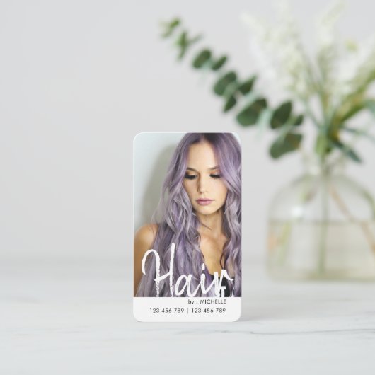 Trendy Modern chic Hair Stilvolles QR Code Foto Visitenkarte (Stehend Vorderseite)