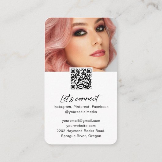 Trendy Modern chic Hair Stilvolles QR Code Foto Visitenkarte (Rückseite)