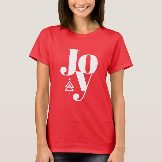 Trendy Modern Christmas Tree Joy Red T - Shirt (Vorderseite)