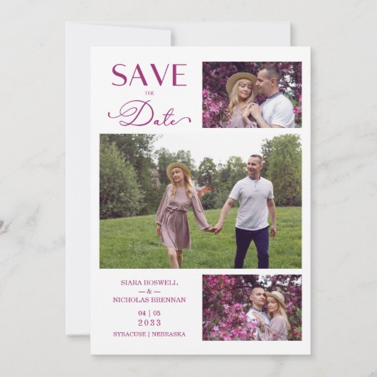 Trendy Modern Collage 3 Photos Wedding  Save The Date (Vorderseite)