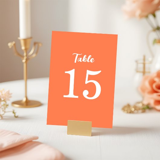 Trendy Modern Coral Pink Orange Wedding Tischnummer